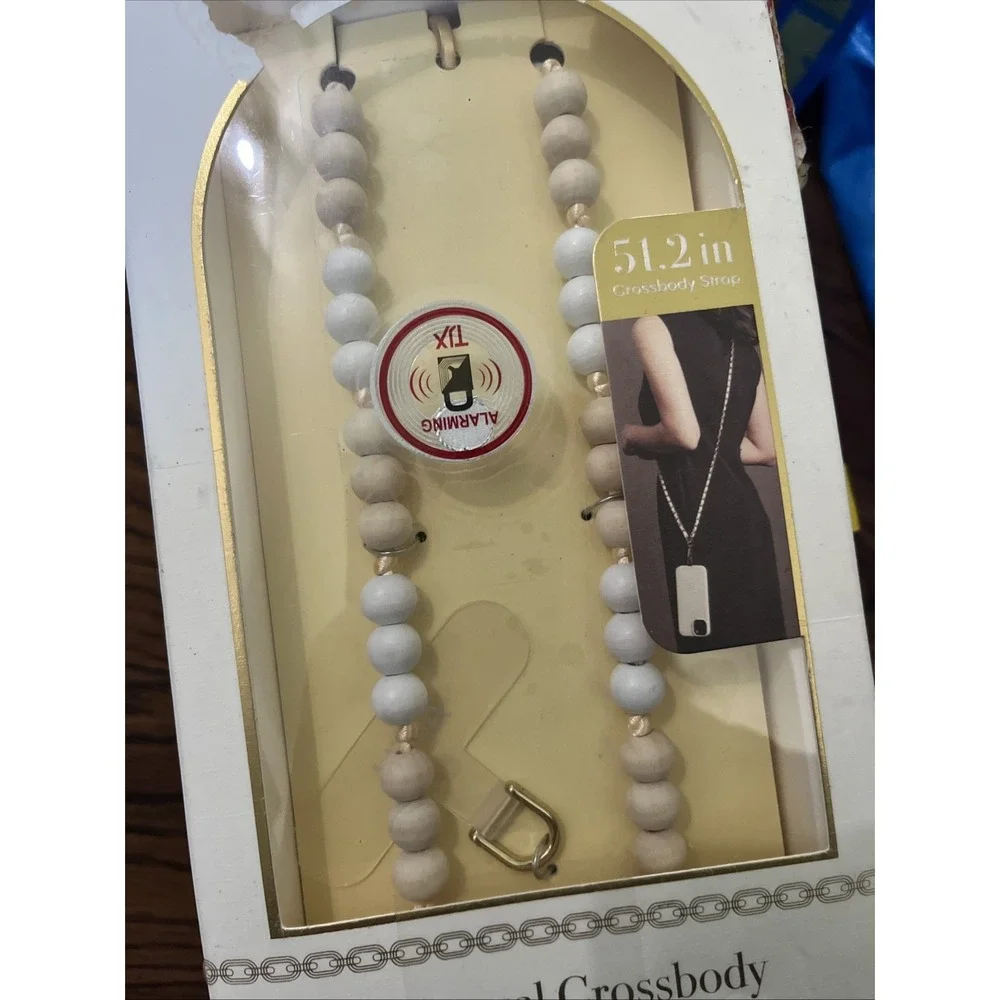 New Artikl Universal Crossbody Phone Strap Beaded New Wooden Click Clip Ivory